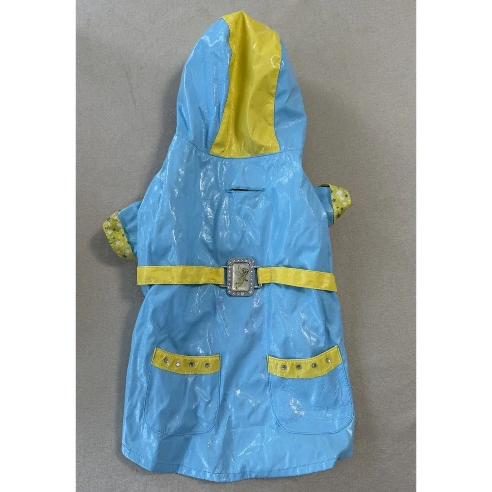 Disney Parks Tinker Bell Dog‎ Raincoat Jacket Blue Yellow Hooded Medium
